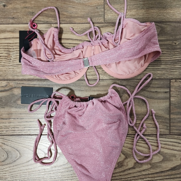 South Beach shimmer swim set underwire top high leg cheeky drawstring bottom - Picture 2 of 3